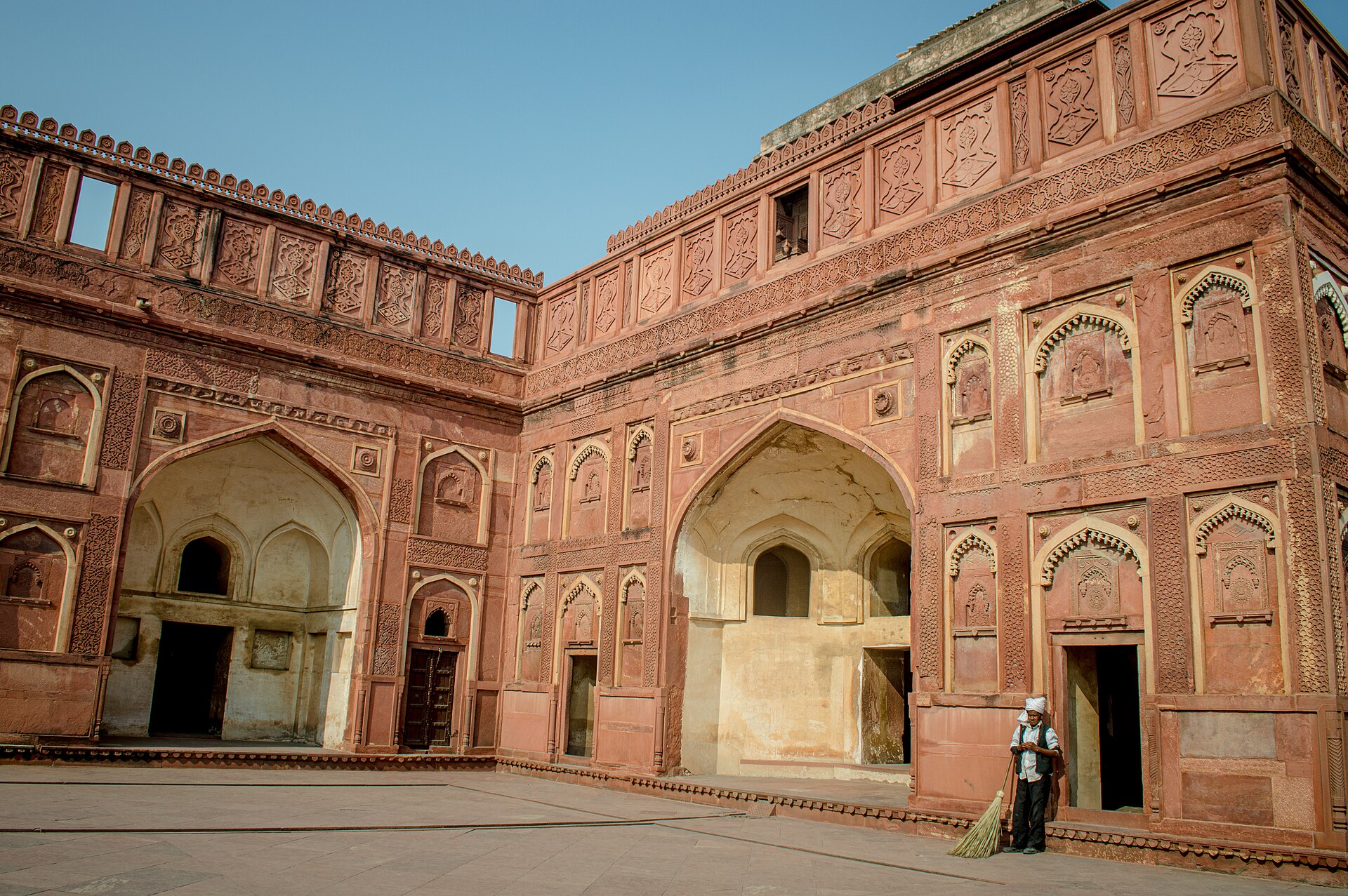 Red sandstone courtyard of Agra Fort, Uttar Pradesh