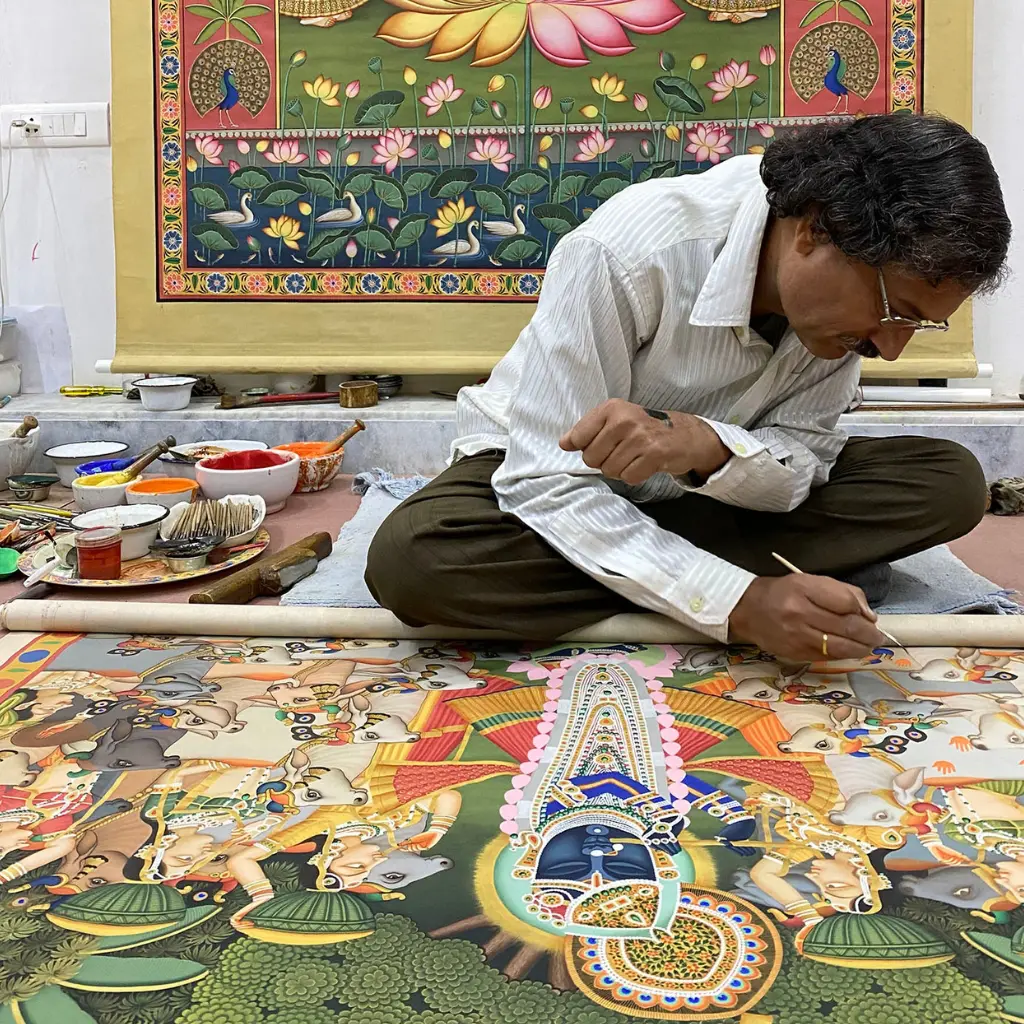 A master artisan at a miniature painting workshop in Jaipur
