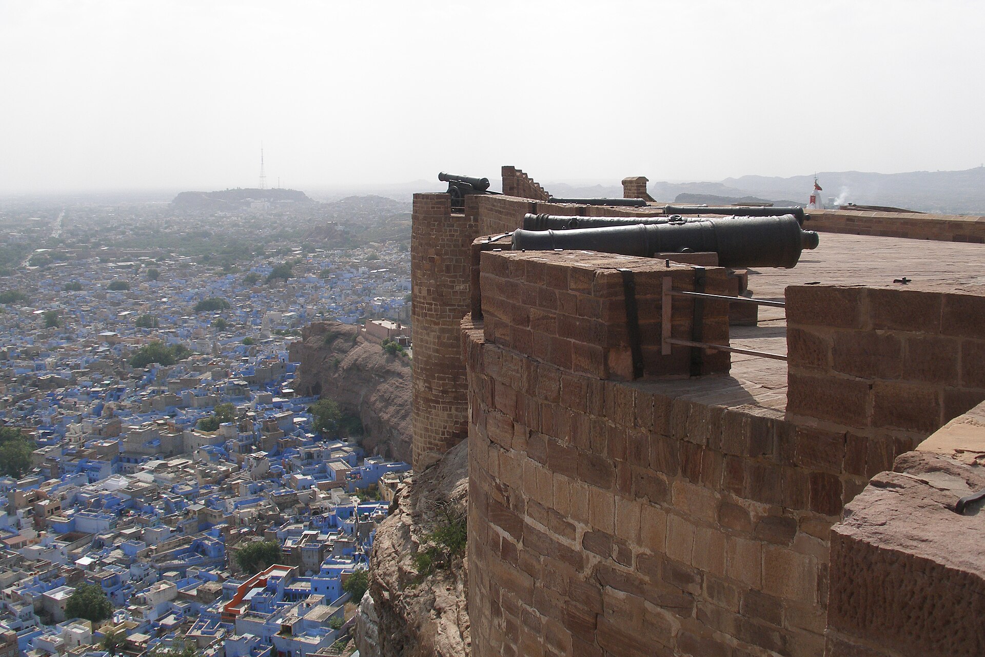 Mehrangarh Fort ramparts above the blue city of Jodhpur, Rajasthan