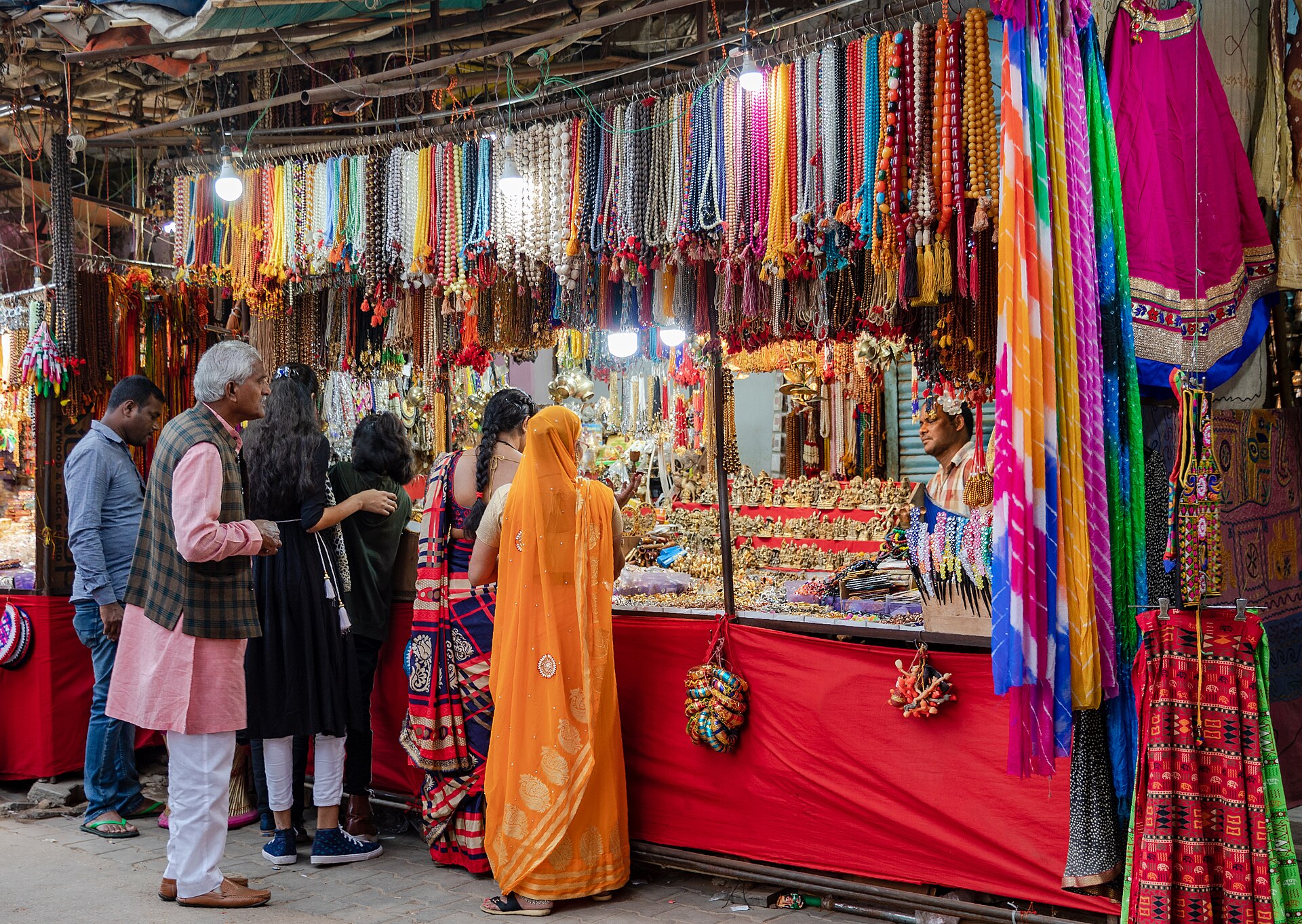 A colourful bazaar stall at the Pushkar Fair, Rajasthan