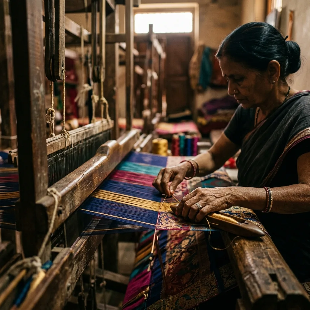 Detail of hand-dyed and patterned Indian textiles