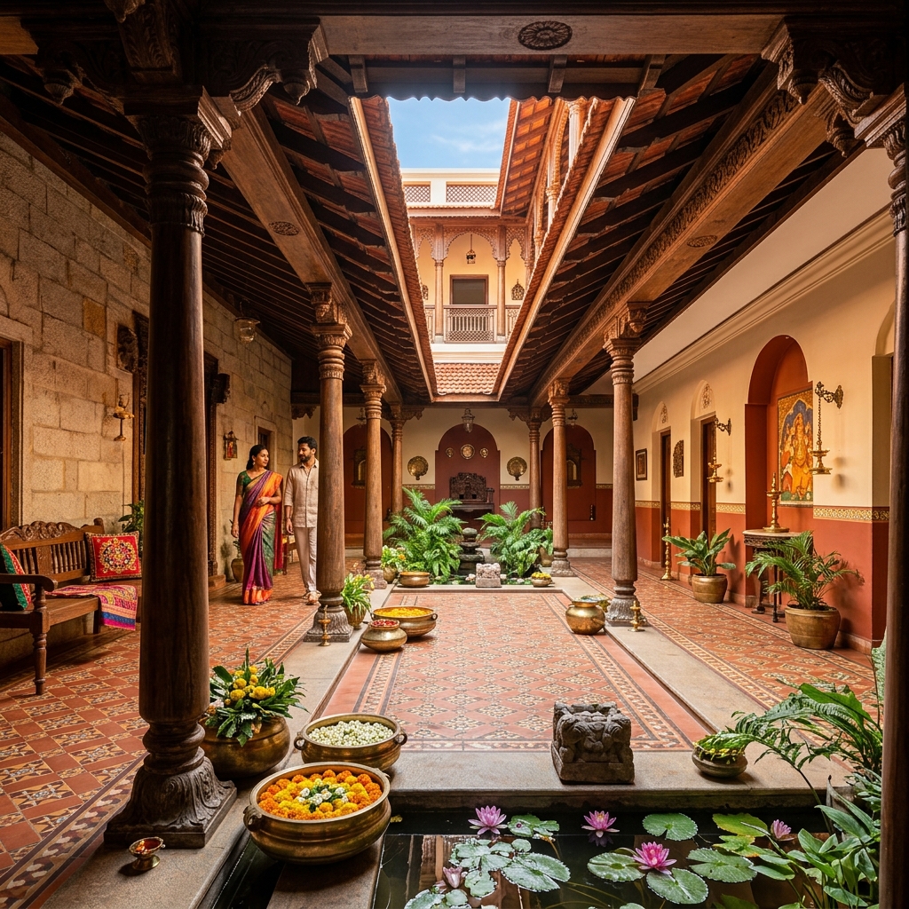 Heritage restoration courtyards at Svatma Tanjore